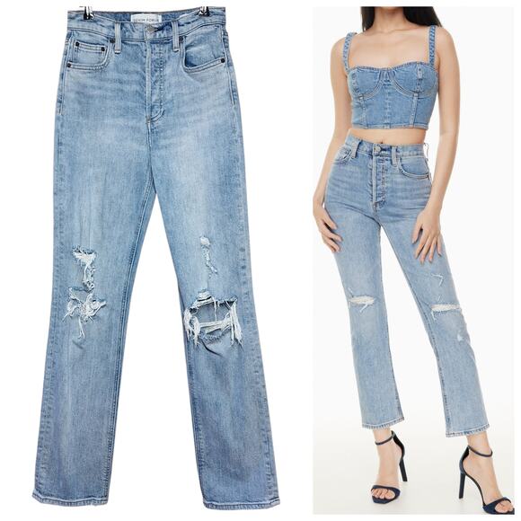 Aritzia Denim Forum the Arlo high rise straight 26 distressed light wash jeans - Picture 1 of 7